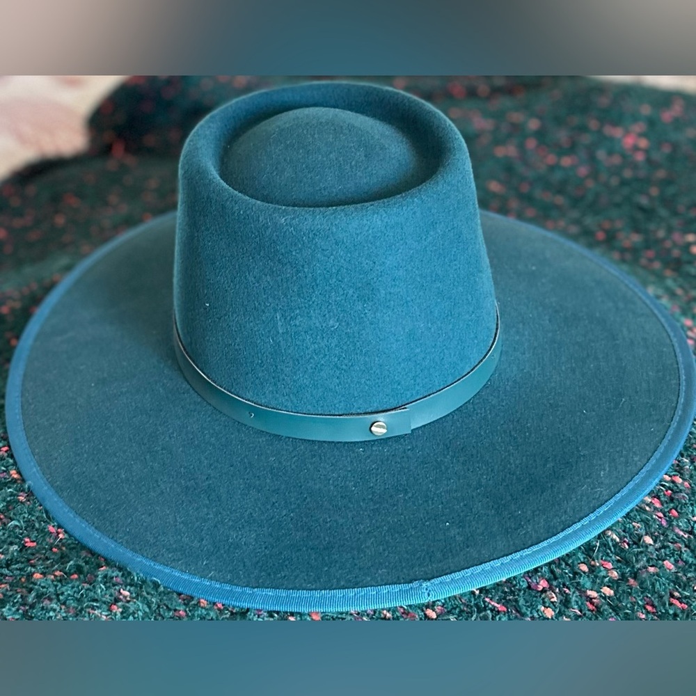 ‼️RARE‼️🎸WYETH🎸🔥NWT🔥Teal Wide Brim Hat with Black Band - Picture 4 of 16